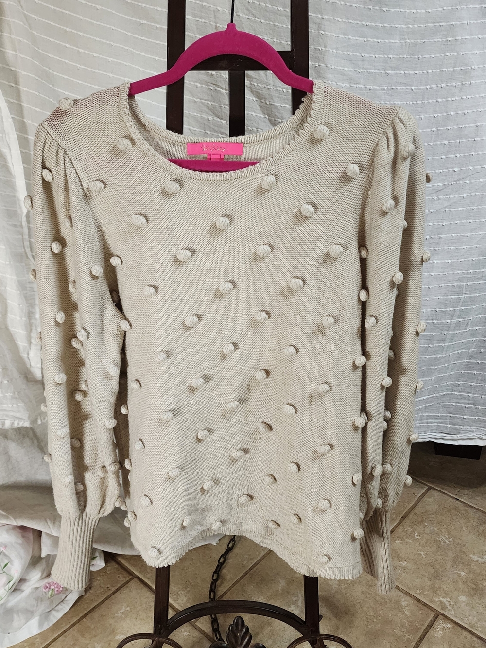 Lilly Pulitzer Cream Pom-Pom Crewneck Sweater‎
